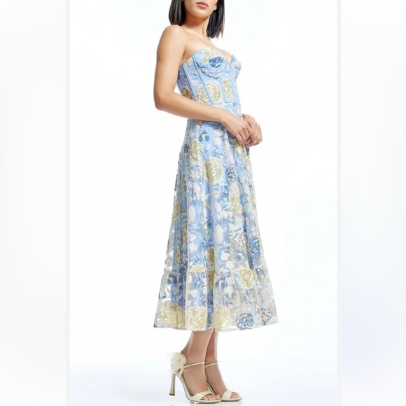 Dress the Population Blue and Gold Floral Midi Dress - Picture 7 of 7